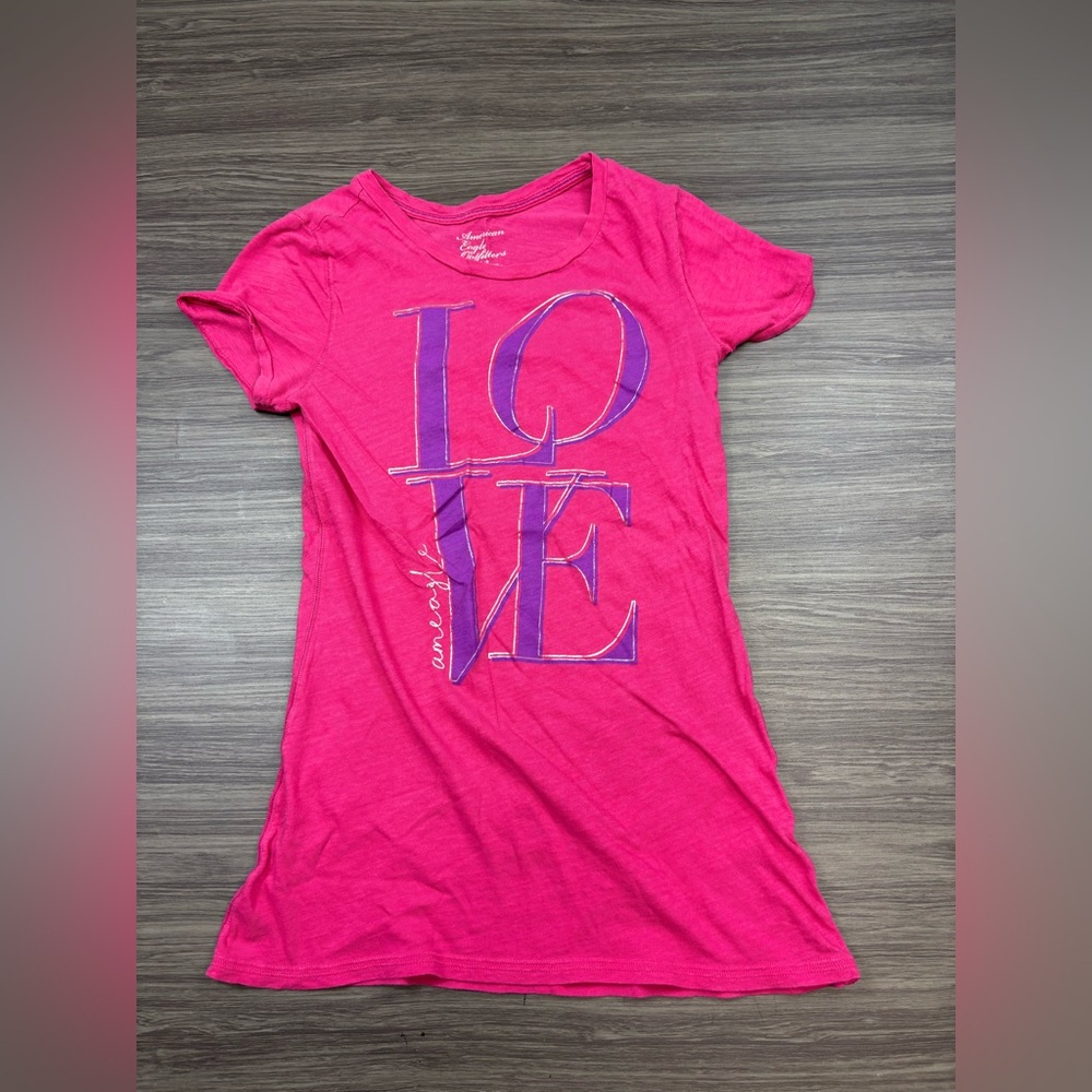 Y2K American Eagle LOVE Graphic Tee Pink Purple Size Large